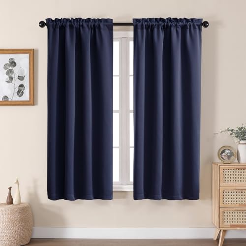 Image of Aiyufeng Navy Blue Blackout Curtains for Bedroom 63 Inch Length 2 Panels, Solid Thermal Insulated Energy Saving Rod Pocket Window Treatment Curtains Blackout Drapes, W40 x L63 Inch, Navy Blue