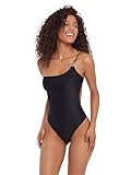 Steve Madden Womens One Shoulder One Piece with Ring Detail and Open Back, Raven, Small