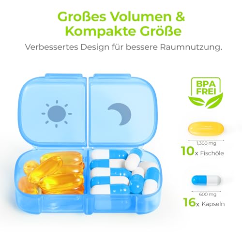 AUVON Tablettenbox 7 Tage Morgens Abends, einseitig öffnend, gut bedienbar – Ansicht 2