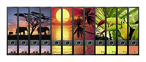 12 Étiquettes de classeur large motif coucher de soleil africain autocollantes