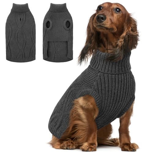 Queenmore Hundepullover mittelgroße Hunde, warm und bequem, Stretch Strickpullover für Dackel, Bichon Frisé, Mops, Jack Russell Terrier, Greyhound, Boston Terrier (Grau, M)