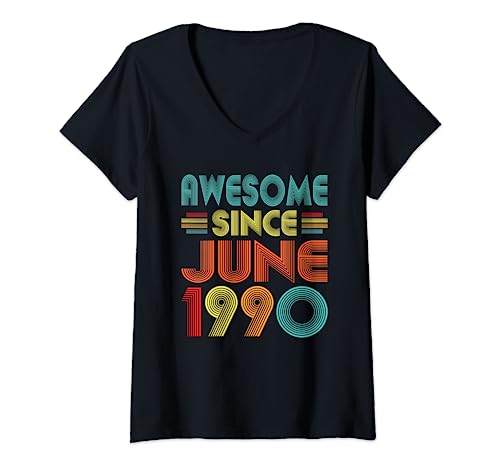 Mujer Awesome Since June 1990 Birth Of Birthday Vintage Men Women Camiseta Cuello V