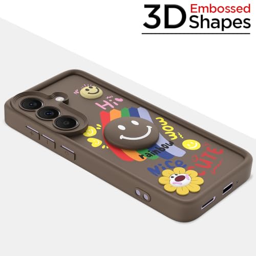 Image of Pikkme Back Cover for Samsung Galaxy A37 5G | Soft Silicone| Cute Rainbow Smile & 3D Cartoon Flower Design | Shockproof Raised Camera Protection Bumper Case (Brown)