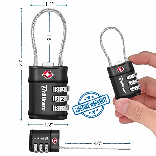 2 Pack Tsa Approved Luggage Locks, Combination Travel Cable Lock, 3-Digit Waterproof Padlock, Zinc Alloy Outdoor Keyless Resettable Lock For Travel, Lockers, Bags, Backpack, Gym, Gate-By Brillirare #TOP3