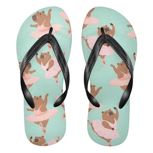 ALAZA Cute Dancing Capybara Flip Flops for Women Fashion Beach Slippers Comfort Mens Flip Flops Non-Slip Rubber Shower Slippers Sandal for Hotel Travel Sport,XS