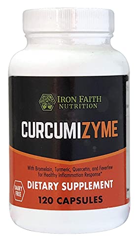 Iron Faith Nutrition Curcumizyme Joint Relief & Healthy Inflammation Support - Bromelain 500Mg /Turmeric 300 Mg/Quercetin/Feverfew/Dairy Free / 120 Capsule #TOP3