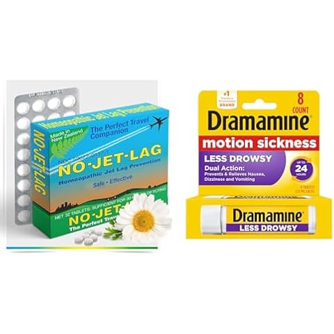 Miers Labs No Jet Lag Homeopathic 32 Count and Dramamine Motion Sickness 8 Count Travel Essentials Bundle Cover