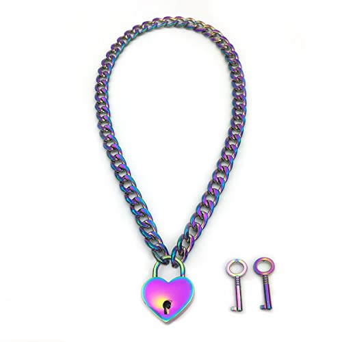 Succuba Padlock Necklace Chain Collar Choker with Two Keys and Box for Women Men and Pet (A 20)
