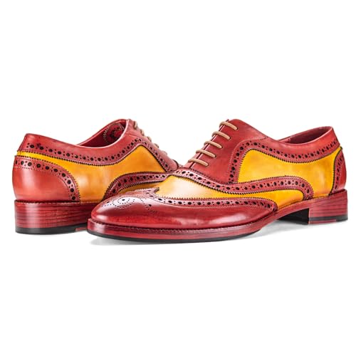 Image of Lethato Wingtip Brogue Oxford Handcrafted Men's Genuine Leather Lace up Dress Shoes