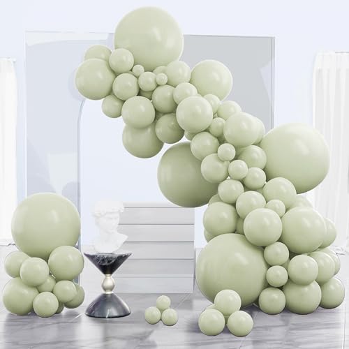 Image of PartyWoo Sage Green Balloons 140pcs Different Sizes of 18 12 10 5 Inch Dusty Boho Green Latex Balloon Arch Kit for Wedding Birthday Dinosaur Jungle Golf Football Theme Party Decorations Green-F32