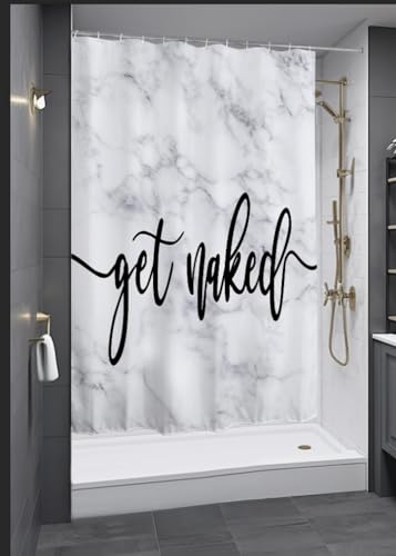 goodbath Marble Shower Curtain Short, Get Naked Waterproof Bathroom Curtains Anti Mould Fabric Bath Curtains - Image 3