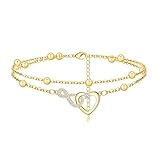 BMMYE Sterling Gold Anklet Ankle Bracelets for Women,Adjustable Gold Anklets for Women Infinity Heart Ankle Bracelet