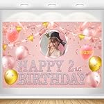 Custom Rose Gold Pink Theme 2nd Birthday Banner for Party Happy Birthday Backdrop Decoration Personalized with Name and Photo(2nd)