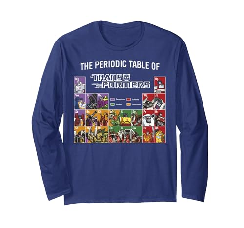 Transformers Retro Autobots Periodic Table of Transformers Long Sleeve T-Shirt, Adult Unisex, Navy Blue, XX-Large