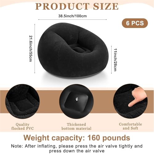 Image of Realspring 6 Pcs Inflatable Bean Bag Chair, Air Pump,Black | Electric Pump for Inflation, Foldable Blow up Chairs for Outdoor Movie Seating, Portable Sofa for Adults Camping