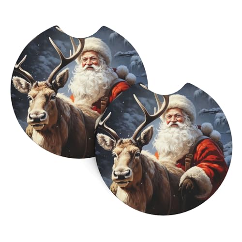 Juego 2 Posavasos para Auto con Diseño de Santa Claus y Ciervo miniatura 7