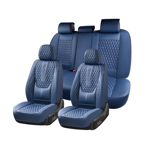 Image of Coverado Car Seat Covers Full Set, Nappa Leather Seat Covers for Car, Waterproof Car Seat Protector with Lumbar Support, Automotive Seat Covers Universal Fit for Most Cars SUV Trucks (Blue)
