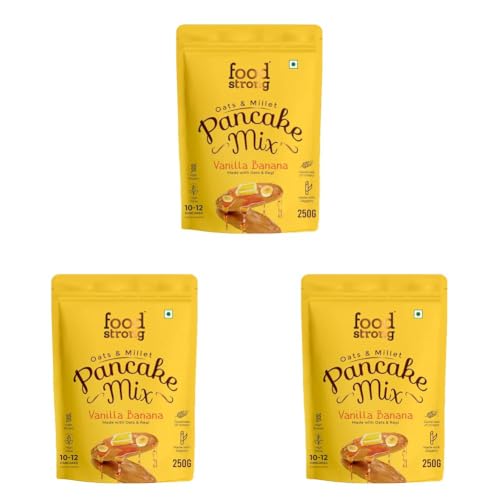 Image of Foodstrong Oats and Millets Vanilla Banana Pancake Mix, Source of Fibre & Protein, No Maida, No Refined Sugar - Made With Jaggery, Eggless Instant Breakfast Mix 250 g (Pack of 3)