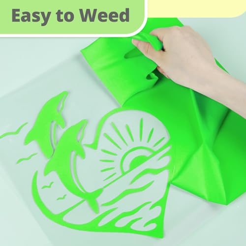 Image of HTVRONT Neon Green HTV Vinyl Roll - 12 inch x 10ft Neon Green Iron on Vinyl for All Cutter Machine, Heat Transfer Vinyl Rolls for t Shirts - Easy to Cut & Weed for Heat Vinyl Design
