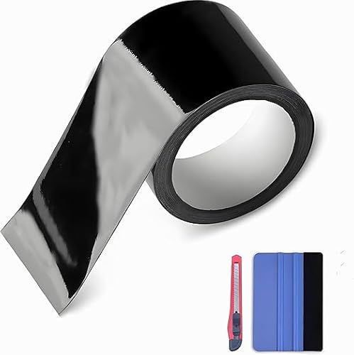 High Gloss Black Vinyl Wrap Tape, 3cm x 1000cm, with Scraper Tool and Adhesive Backing，Carbon Fiber Tape Auto Film Tape,Black Detailing Tape,High Self Adhesive with Scraper Tool