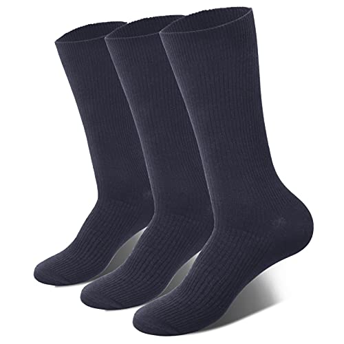 TIANCHI YUMA Solid Durable Hemp Cotton High Ankle Crew Calf Dress Socks for Men and Women Navy Blue3 Business Home Daily Cozy Casual Socks Size 9-11