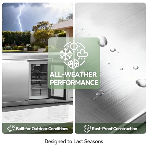 Image of Combo Storage and Refrigerator Cabinet for Outdoor Kitchen, Stainless Steel with 68L Refrigerator and Storage Unit, 0-8C Adjustable Temp & LED Light, Modular BBQ Island Center