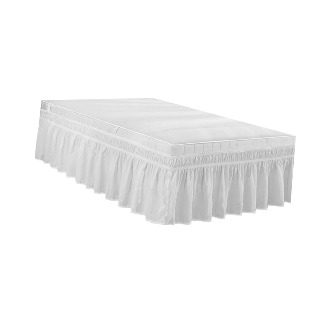Jupe de lit plissée blanche en polyester élastique pour lit de chambre et hôtel