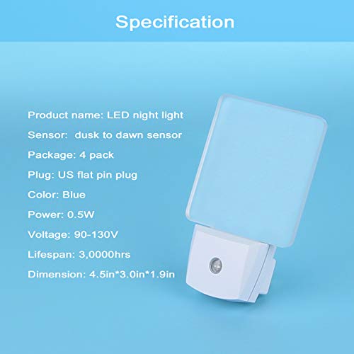 Blue Led Night Light Plug In, 4 Pack Dusk To Dawn Blue Night Light, Auto On Off, 0.5W Suitable For Bathroom, Hallway, Nursery, Bedroom, Stairs, Kitchen, Adults, Kids, Halloween, Christmas Decor #TOP5