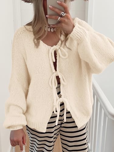 MASCOMODA 2025 Bow Tie Front Cardigan Sweaters for Women Fall Winter Oversized Long Sleeve Open Front Chunky Sweater Coats2