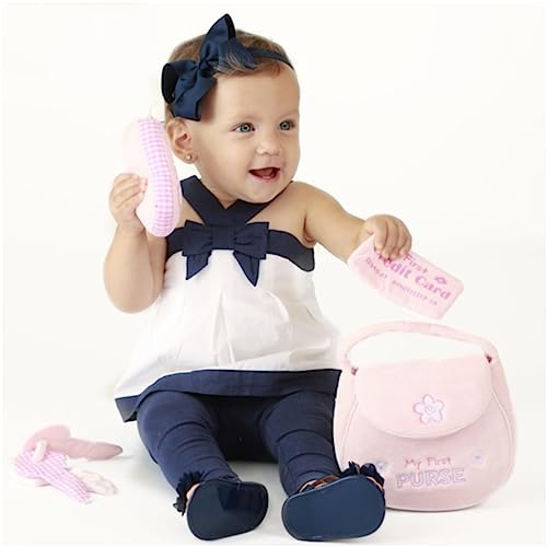 baby gund play soft collection my first purse 5-piece plush playset with rattle mirror and crinkle plush toys sensory toy for babies and newborns 8