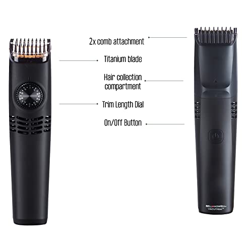 Bell+Howell Vacutrim Professional Vacuum Hair Trimmer With Powerful Suction Rechargeable Shaver For Mens Beard Mustache Sideburn Ultra Sharp Stainless Blade Cordless Hair Clipper As Seen On Tv #TOP6