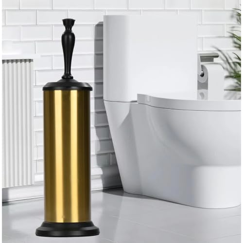 Image of J&V TEXTILES Toilet Brush, Toilet Bowl Brush with Extra Long Handle Durable Bristles Toilet Scrubber and Covered Holder for Toilet Brush Set for Bathroom Cleaning (Aged Brass /Matte Black)
