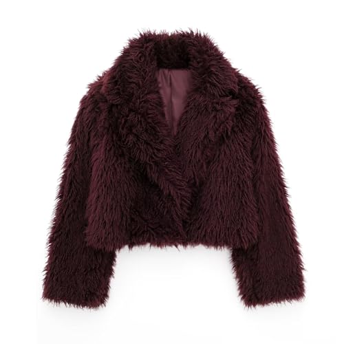 Mtsebmves Women's Cropped Faux Fur Jacket Long Sleeve Button Warm Winter Coats Shaggy Furry Outerwear with Pockets