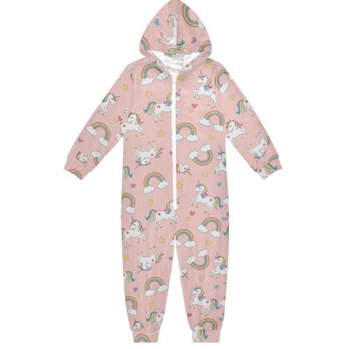 CHIFIGNO Lindo mono de unicornio arcoíris rosa para niños, mono de una pieza para cosplay, Lindo unicornio arcoíris rosa, 13-14 años