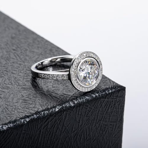 3CT/4CT Moissanite Vintage Engagement Ring Bezel Set Wedding Bands 925 Sterling Silver Round Cut D Color VVS1 Promise Ring for Women Solitaire with Certificate Elegant Gift Packed4
