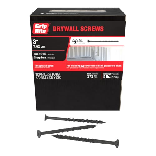 Grip-Rite Fine Thread Drywall Screws - #2 Phillips Bugle Head - Sharp Point - Attach Drywall to Steel Studs - Phosphate Coated - #6 X 1-1/4" - 5 Lb Box - 1190 Count - 3DWS5