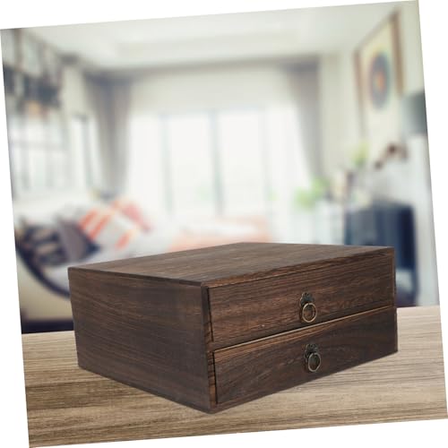 Boîte tiroir bois multicouche marron pour rangement bureau