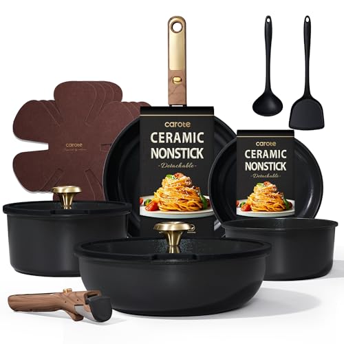 CAROTE 15Pcs Ceramic Cookware Set, Pots and Pans Set Non stick, Kitchen Cooking Set with - image 1