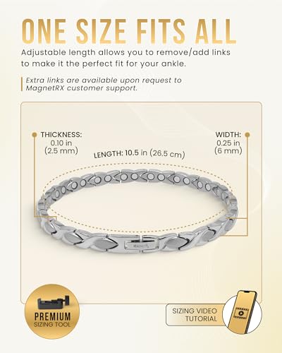 Image of MagnetRX Womens Magnetic Ankle Bracelet - Ultra Strength Magnetic Anklets with 34 Magnets - Titanium Ankle Bracelets for Women (Silver)
