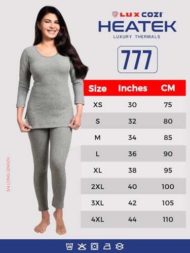 Image of Lux Cozi HEATEK Round Neck 3 /4 Sleeve Top and Bottom Thermal Set for Women | Women Thermal Set