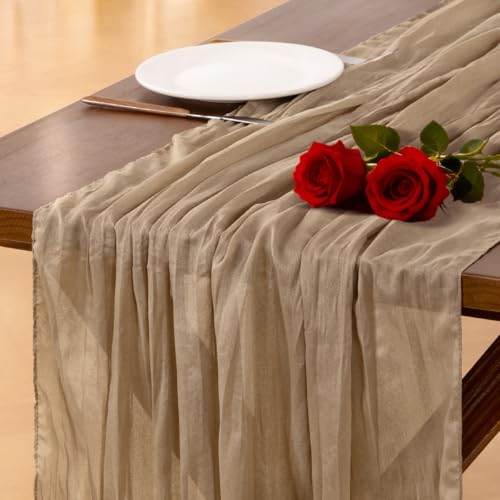 Socomi Nude Brown Cheesecloth Table Runner Fall Thanksgiving Boho Rustic