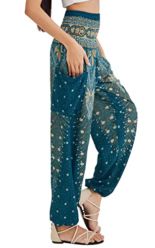 Joob Joob Boho Pants For Women - Flowy Loose Harem Hippie Pants - Casual Yoga Bohemian Joggers Comfy Lounge Pajamas Turquoise Large #TOP1
