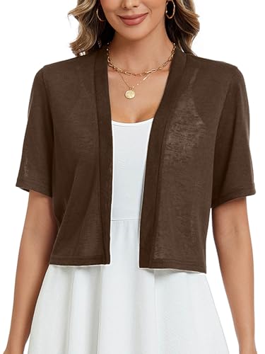 Image of Heymoments Women Thin Shrugs Short Sleeve Lightweight Cropped Tops Open Front Knitted Cardigan for Dress Summer Bolero