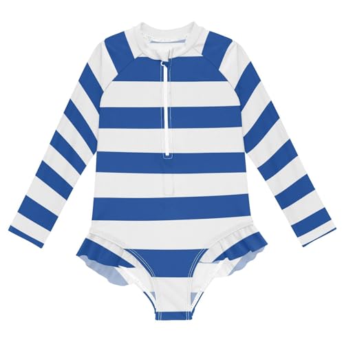 Image of CaTaKu Girls Rash Guard Swimsuit Long Sleeve One Piece Bathing Suit UPF 50+ Toddler Kids Zipper Ruffle Swimwear 3-12Y