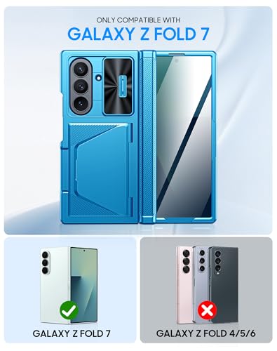 Image of for Samsung Galaxy Z Fold 7 Case with Card Holder RFID Blocking [Privacy Screen Protector ] [Slide Lens Cover] [Hinge Protection] Shockproof Protective Phone Wallet Case for Z Fold 7 (Lake Blue)