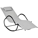 Outsunny Rocking Sun Lounger, Garden Rocking Chair Zero Gravity Lounge Chair, Outdoor Patio Recliner with Padded Pillow and Steel Frame, Grey