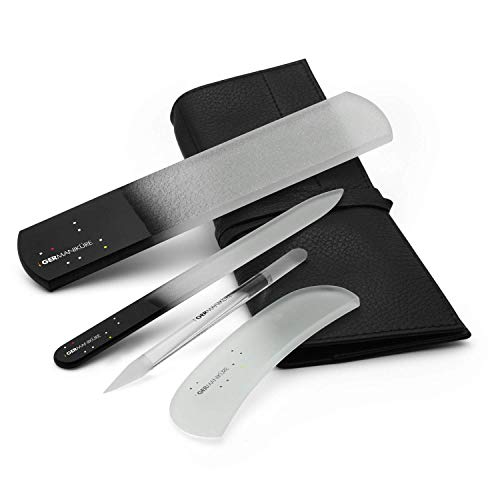 4pcs Manicure Set Genuine Czech Crystal Glass Nail File Moon File Manicure Stick Pedicure Foot Care Bar in Leather by GERmanikure
