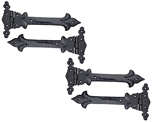 Image of Adonai Hardware Adonijah Antique Cast Iron Strap T Hinge (10 inch X 4 Pack, Matte Black) for Barn Doors, Gates, Shutters, Garages, Wooden Box, Fences, Sheds, Furniture, Chest and Trunks