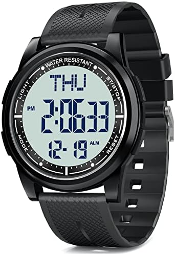 WIFORT Men Digital Watch Ultra-Thin and Wide-Angle Display, 5ATM Swimming Waterproof, Countdown Dual Time Stopwatch Backlight Alarm Mode, Fashion Metal Wrist Watches for Boys Mens