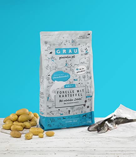 GRAU – das Original – Trockenfutter für Hunde - Forelle mit Kartoffeln (1 x 3 kg), getreidefrei, für Sensible, Erwachsene Hunde